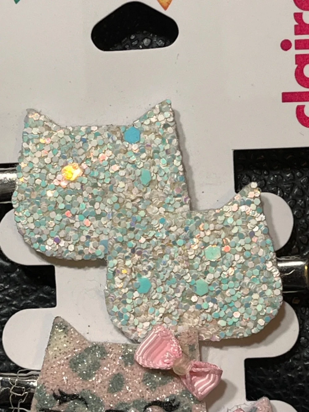 Claire’s Glitter Cat Hair Clips Set of 6 | Pink Gray White | NWT